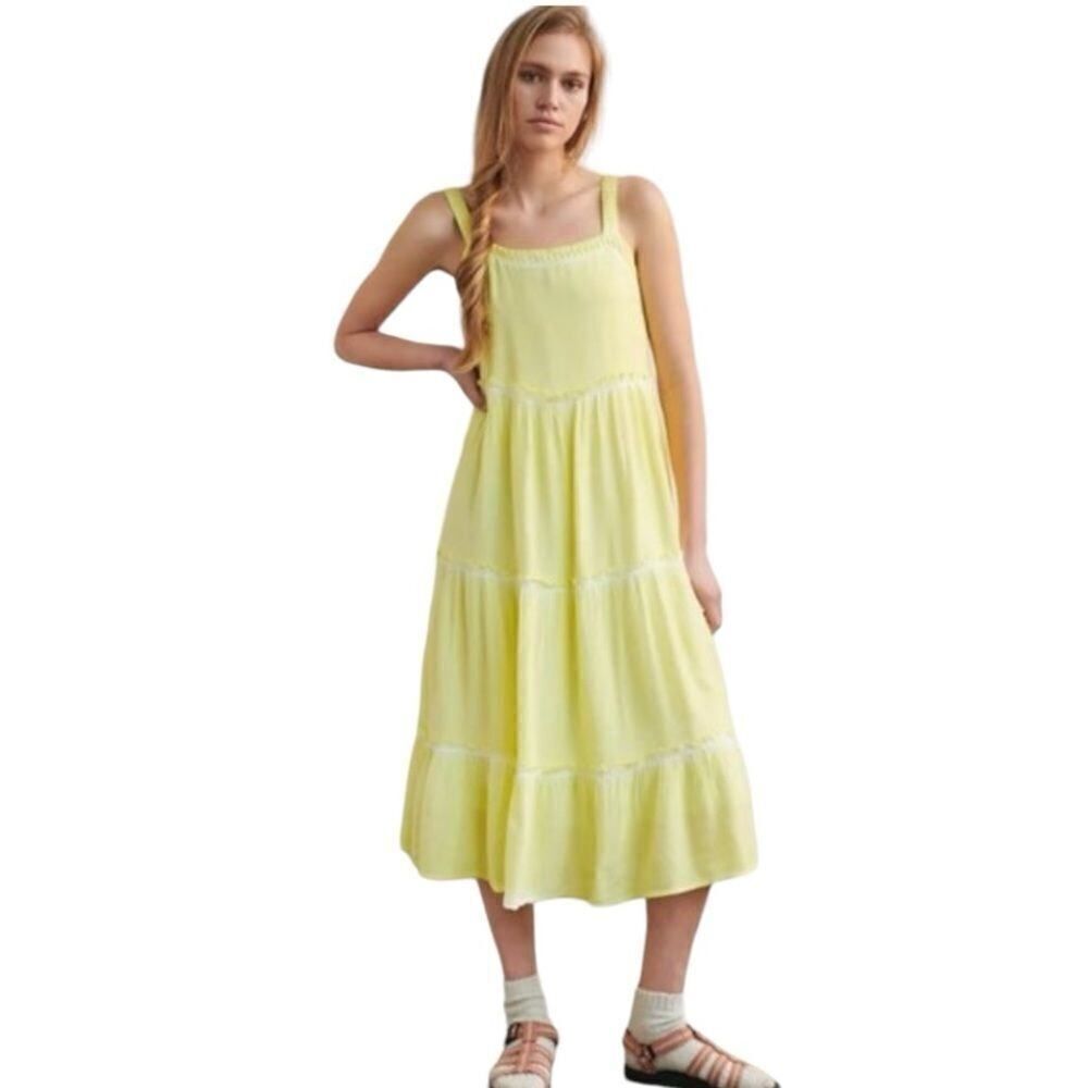 ANTHROPOLOGIE Women's Nell Tiered Midi Dress Yellow Size Medium